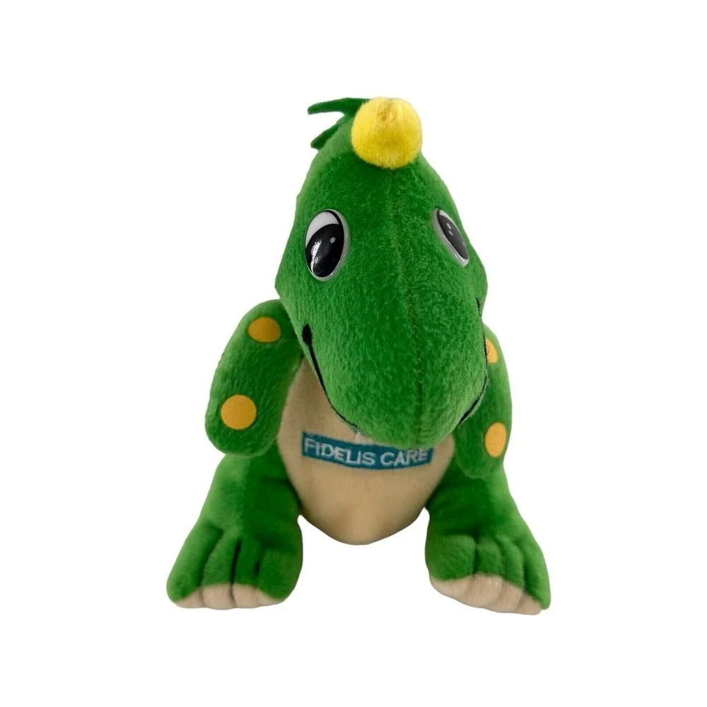 Fidelis Care Green Dinosaur Plush Stuffed Toy With Yellow Horn & Polka Dots 9